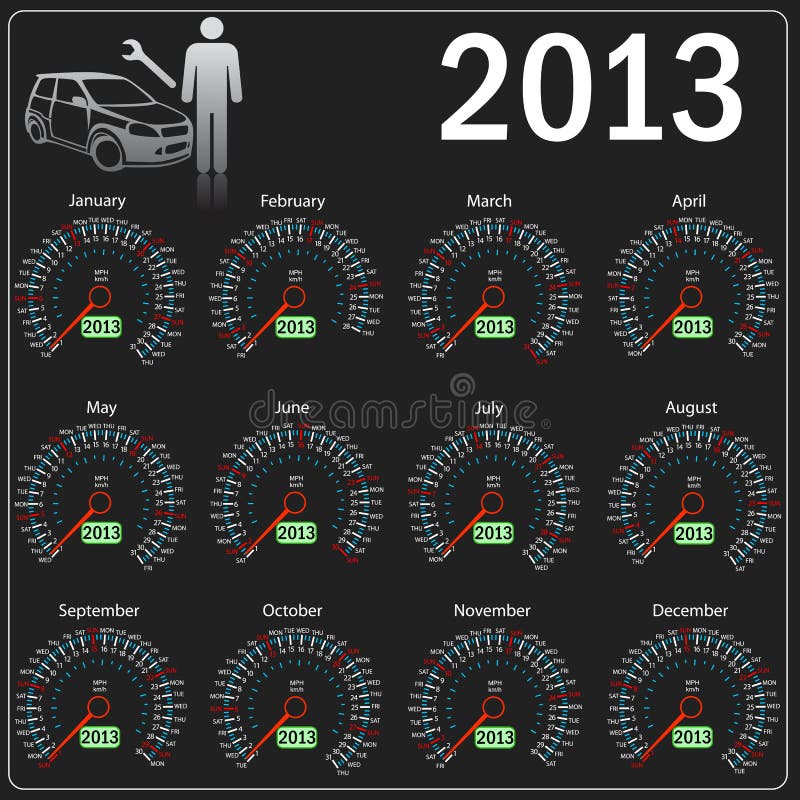 2013 year Calendar speedometer car in vector. royalty free illustration 2013 year Calendar speedometer car in vector. royalty free illustration