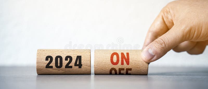 2024 on or off concept. Setting goals and objectives for the new year. Planning, business management and strategy concept. Trends royalty free stock photo