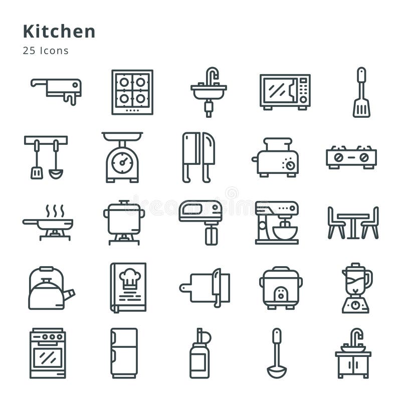 25 Icons on Kitchen Appliance Stock Vector Illustration of outline