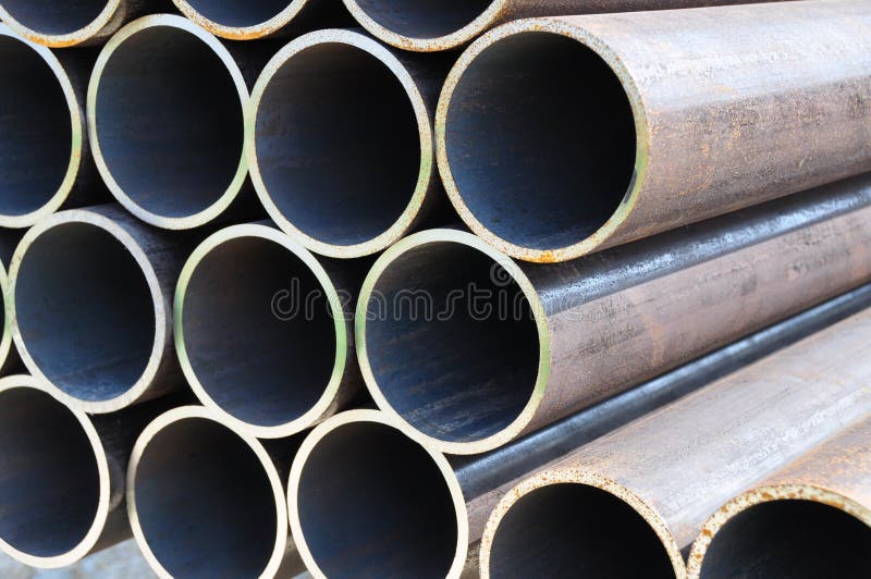 Stack of steel pipes from front view. Stack of steel pipes from front view