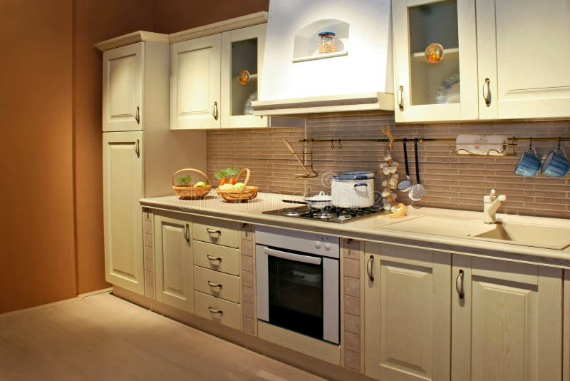 Vintage style kitchen interior in beige color. Vintage style kitchen interior in beige color