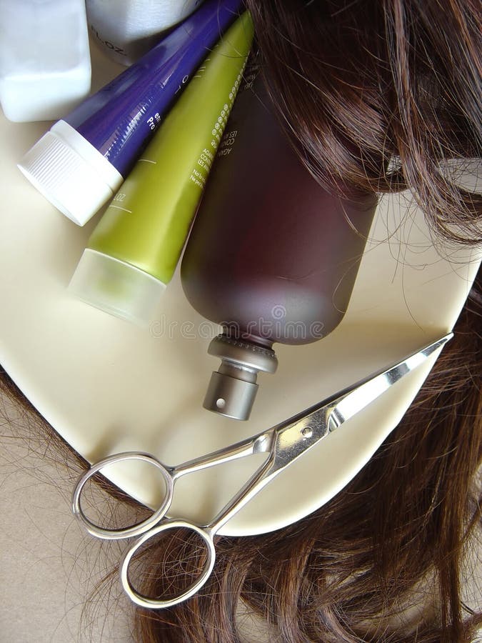 Salon hair care with various tools and creams. Salon hair care with various tools and creams