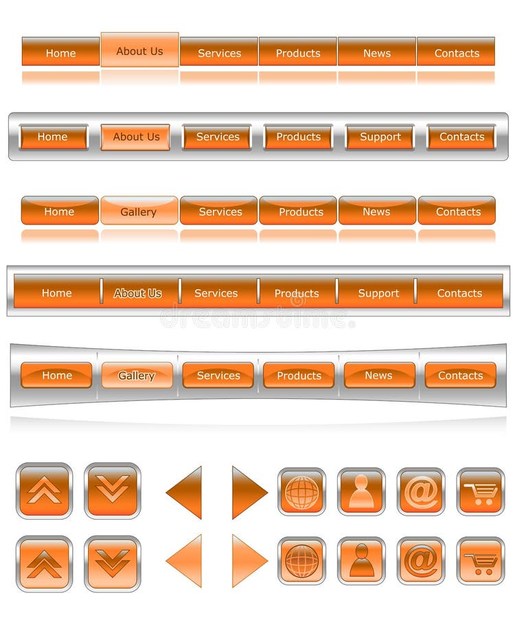 Orange shiny glass navigation bars and buttons. Orange shiny glass navigation bars and buttons