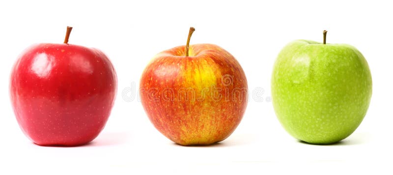 3 different colors apples on white background. 3 different colors apples on white background