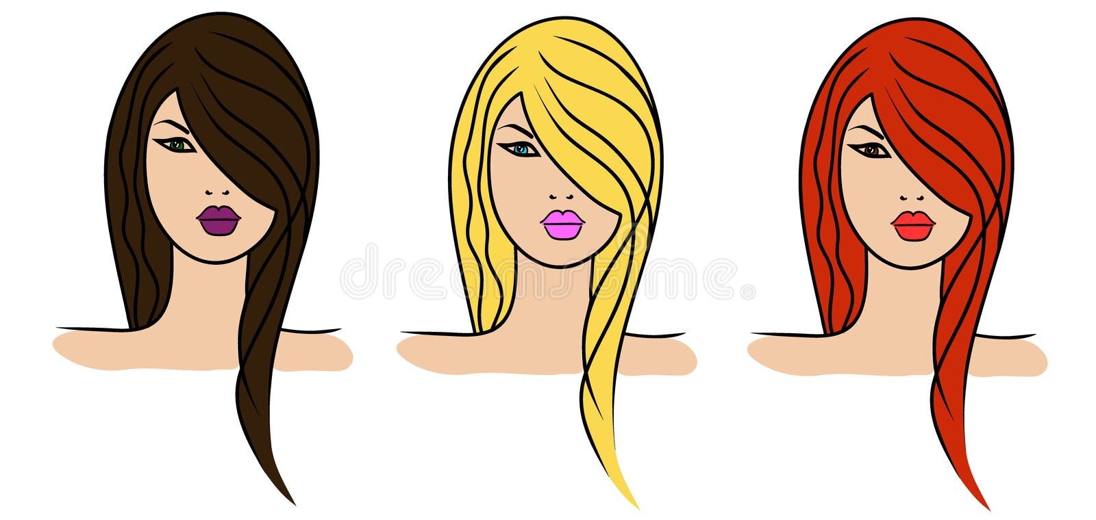 Fofa Menina De Desenho Quatro Opções De Estilo De Cabelo Variação