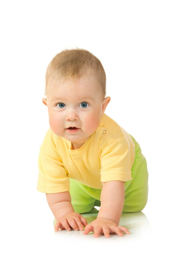 Creeping small baby #3 isolated on white background. Creeping small baby #3 isolated on white background