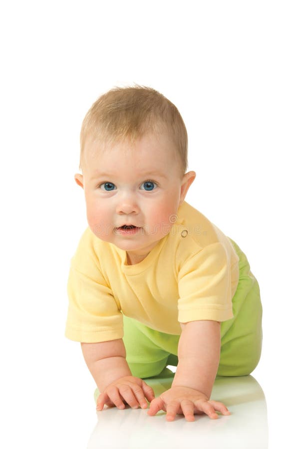 Creeping small baby #3 isolated on white background. Creeping small baby #3 isolated on white background