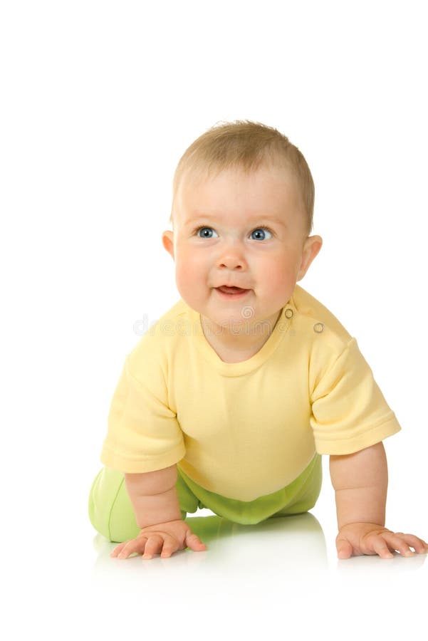 Creeping small baby #3 isolated on white background. Creeping small baby #3 isolated on white background