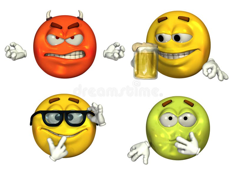 3 τρισδιάστατα μεγάλα emoticons που τίθενται απεικόνιση αποθεμάτων 3 τρισδιάστατα μεγάλα emoticons που τίθενται απεικόνιση αποθεμάτων