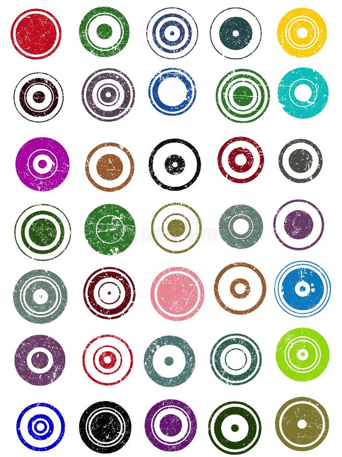 35 Grunge Kruhu Grafické Prvky (Individuálne, skupinové, farby sa môžu ľahko zmeniť)
