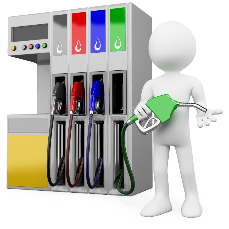 3D worker at a gas station with a petrol pump. Rendered at high resolution on a white background with diffuse shadows. 3D worker at a gas station with a petrol pump. Rendered at high resolution on a white background with diffuse shadows.