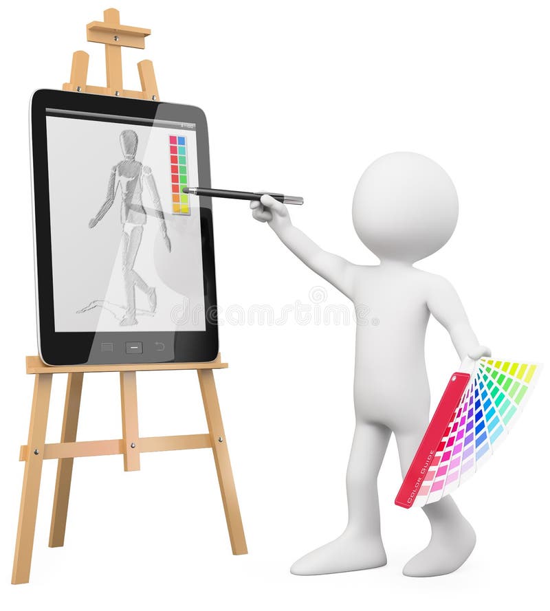 3D artista - pintura del artista en una PC de la tablilla stock de ilustración 3D artista - pintura del artista en una PC de la tablilla stock de ilustración