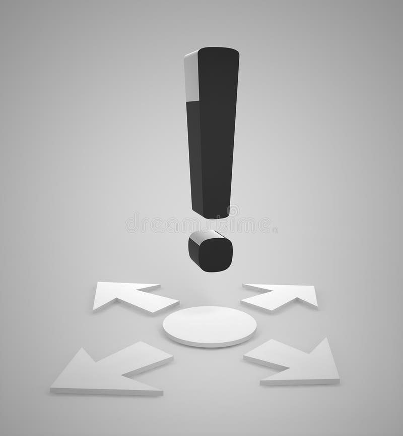 3d black exclamation sign on gray background