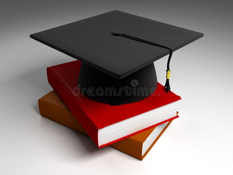 3D Black Graduation Cap & Books stock illustration