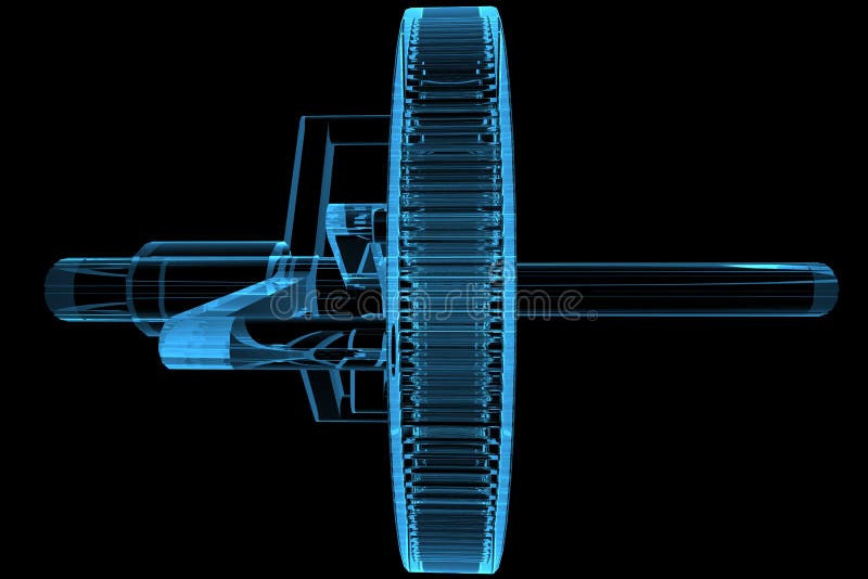 3D blue xray transparent planetary gear vector illustration