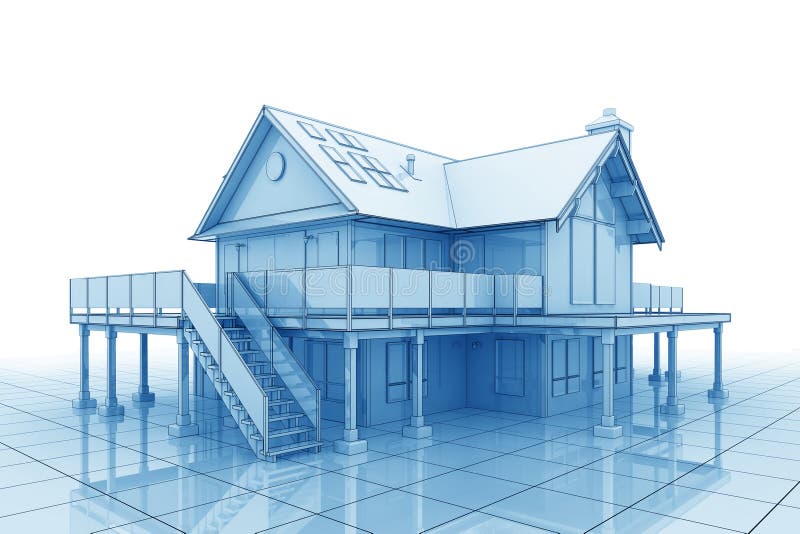 3D Blueprint House stock illustration Illustration of 