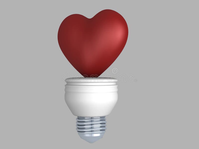 3d concept heart fluorescent bulb. 3d concept heart fluorescent bulb