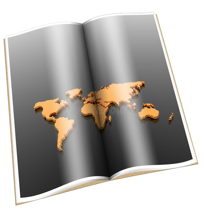 3d book with golden world map