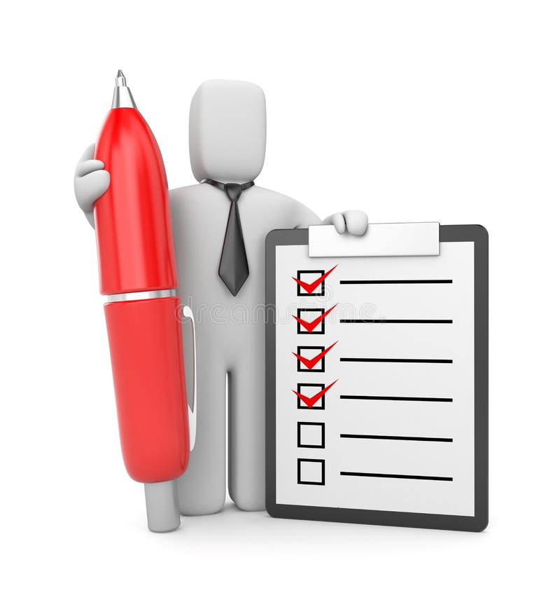 3d businessman with clip board and pen vector illustration