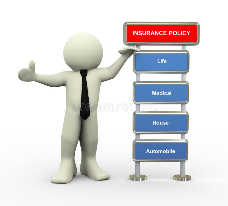 3d Businessman and Insurance Policy Stock Illustration - Illustration