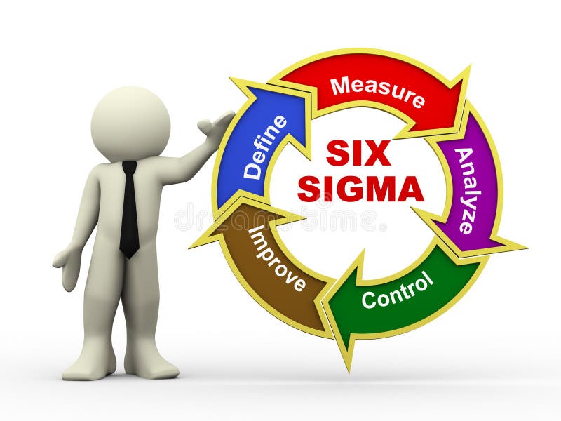 3d businessman and six sigma flowchart royalty free illustration
