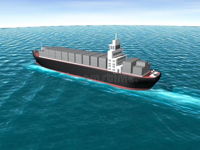 3D Cargo Ship in Ocean stock illustration