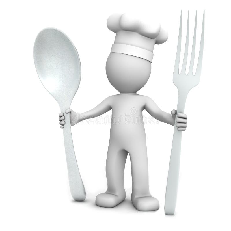 3D chef-kok met lepel en vork royalty-vrije illustratie 3D chef-kok met lepel en vork royalty-vrije illustratie