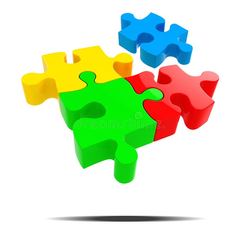 3d four puzzle pieces stock illustration. Illustration of chain