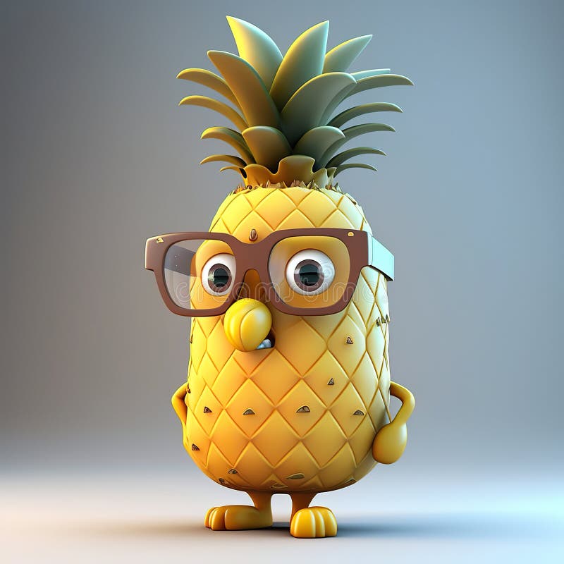 3D Cute Pineapple Cartoon Character Stock Illustration Illustration
