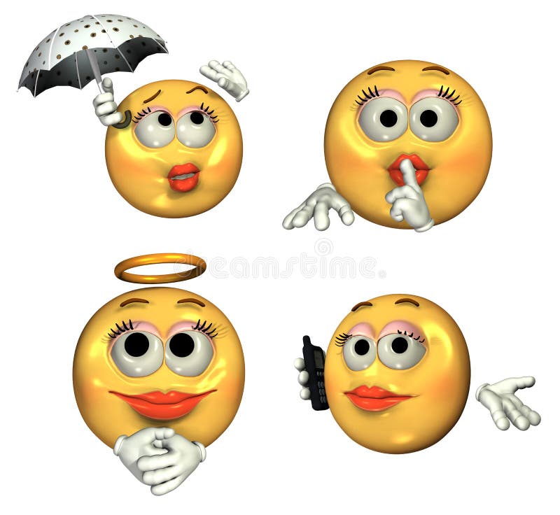3D Emoticons grandes - meninas ilustração do vetor 3D Emoticons grandes - meninas ilustração do vetor