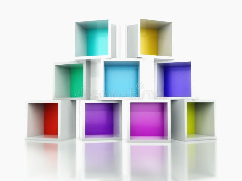 3d Empty colorful bookshelf stack vector illustration