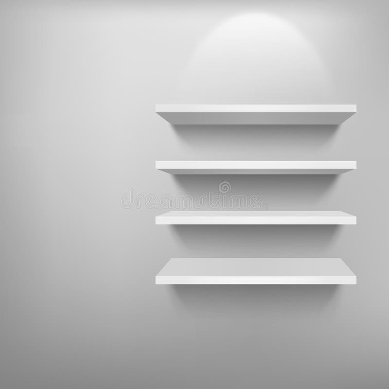 3D Empty white shelf for exhibit stock illustration