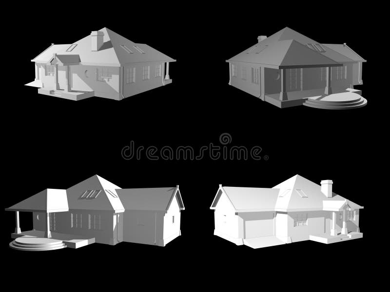 3d Face House Project Isolated on Black Stock Illustration