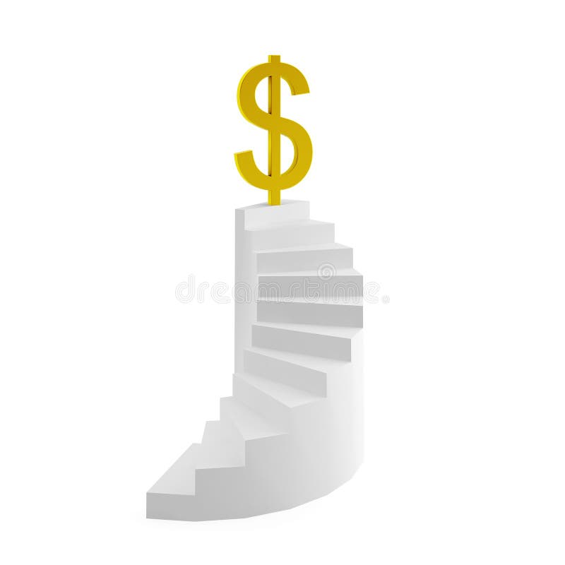 3D-weergave van een dollar bovenop de ladder stock illustratie