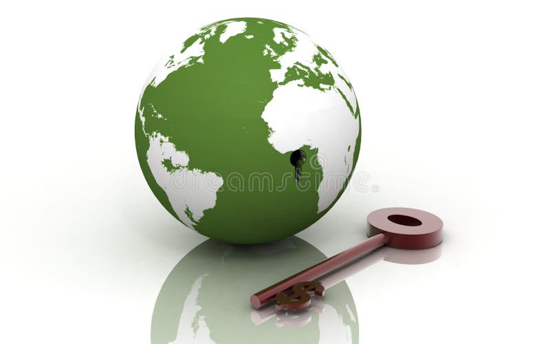 3d globe and key