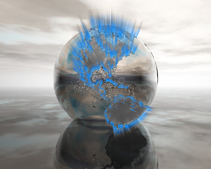 3D globe on water in silver