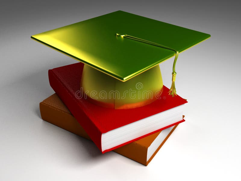 3D Gold Graduation Cap_Normal Books royalty free illustration