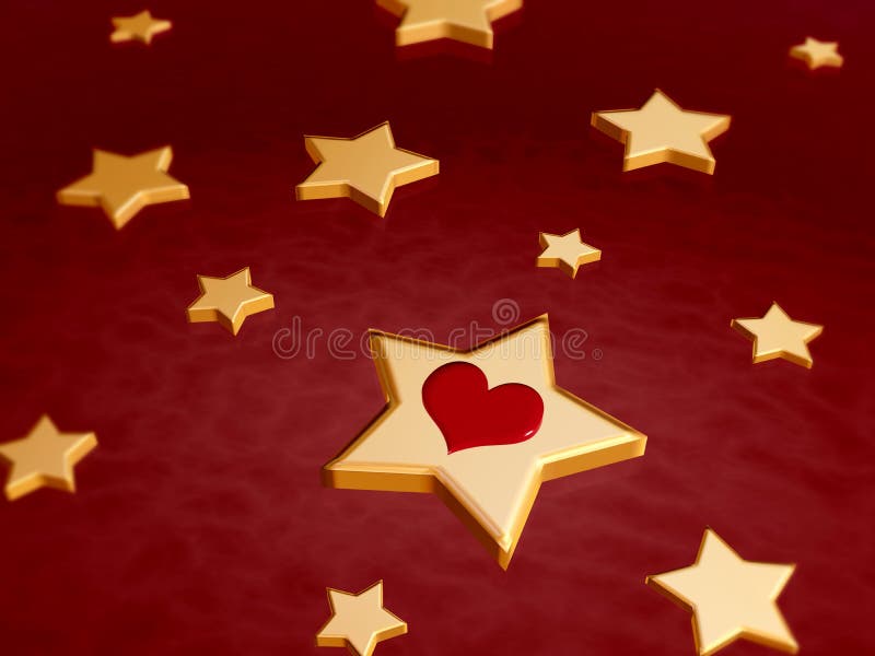 3d golden stars with red heart