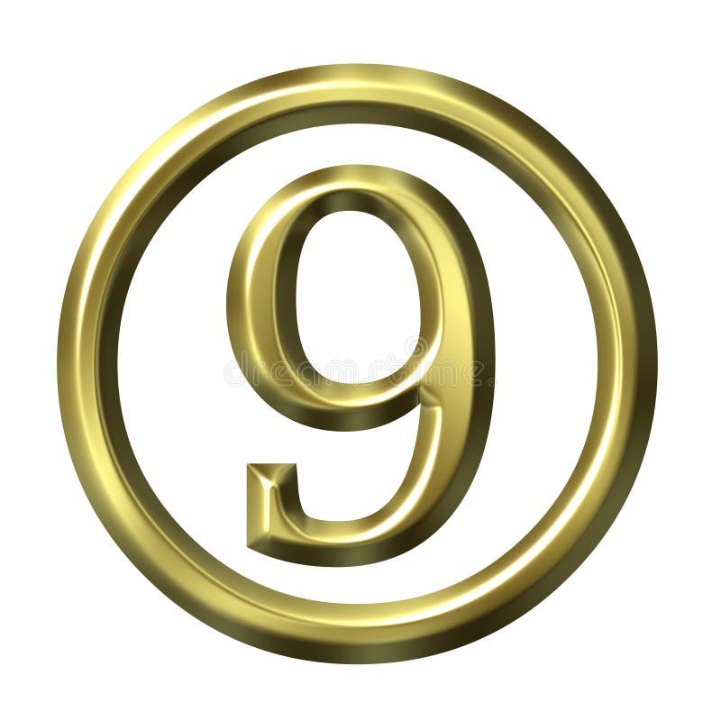 3D goldene Zahl 9 lizenzfreie abbildung