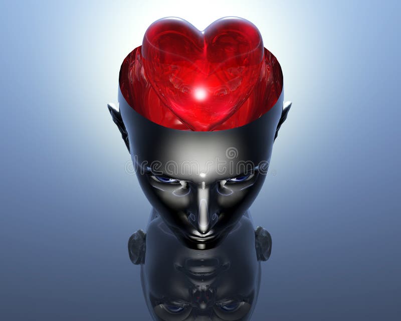 3D heart in 3D cyborg head