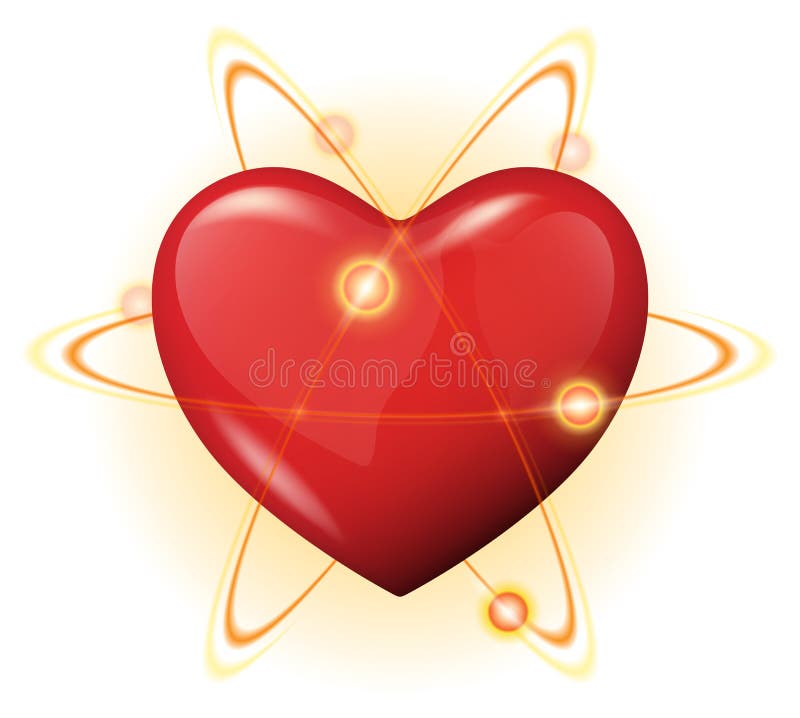 Ilustraciones de  tridimensional corazón rojo proteccion átomos protegido fuerte corazón.
