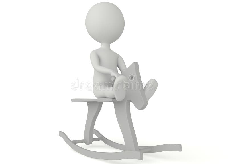 3d humanoid character with a rocking horse