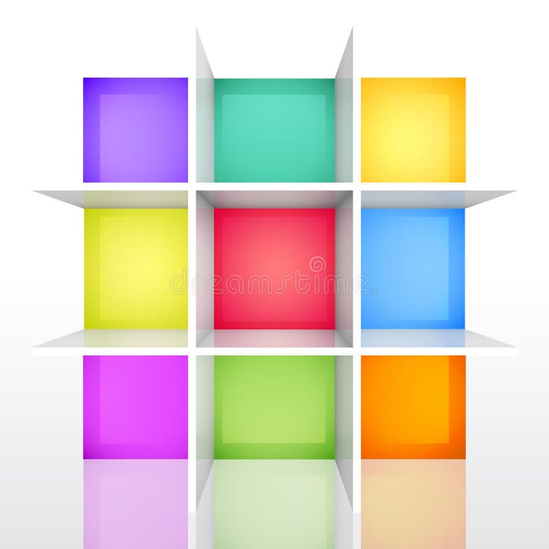 3d isolated Empty colorful bookshel stock illustration