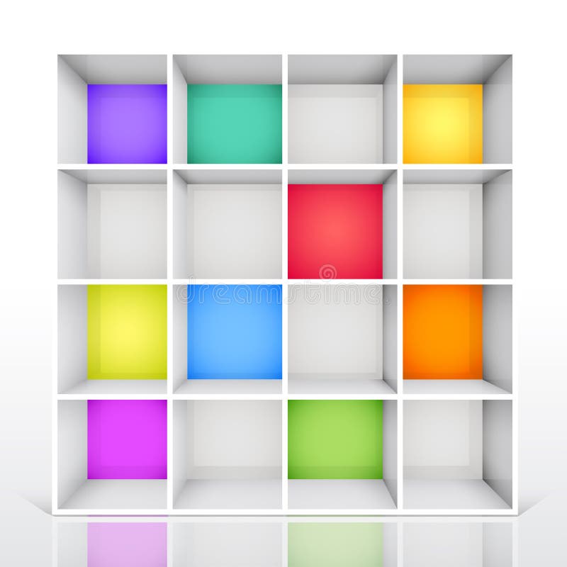 3d isolated Empty colorful bookshelf stock illustration