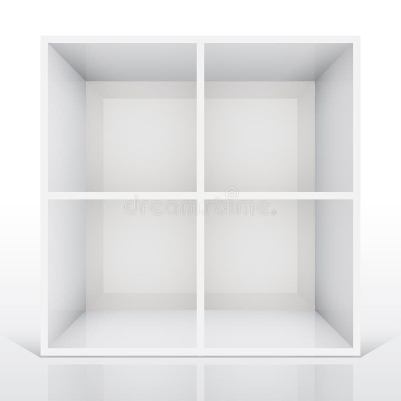 3d isolated Empty white bookshelf vector illustration