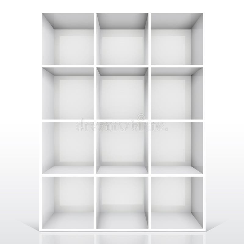 3d isolated Empty white bookshelf royalty free illustration