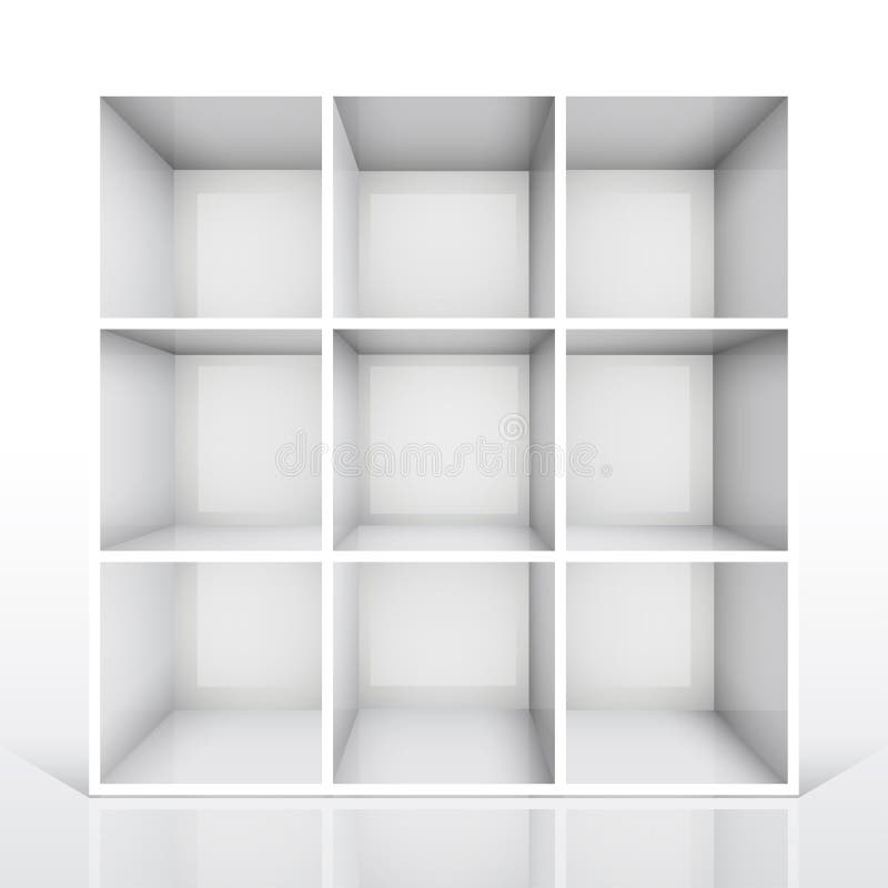 3d isolated Empty white bookshelf vector illustration