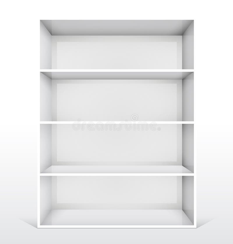 3d isolated Empty white bookshelf vector illustration