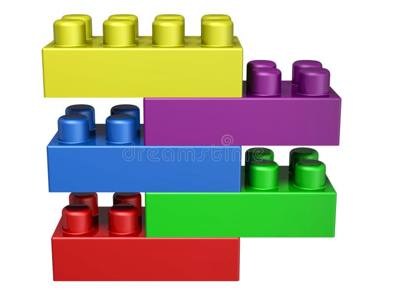 3D lego blocks on white background.