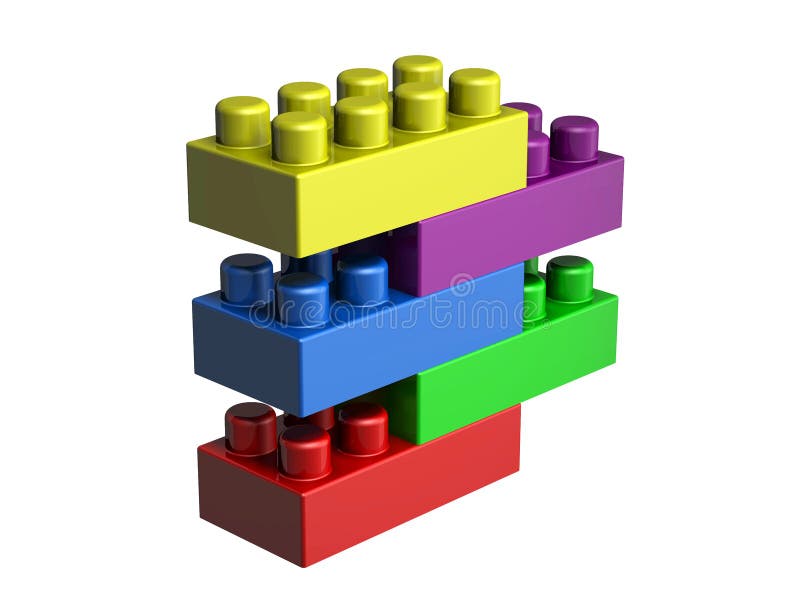 3D lego blocks on white background.